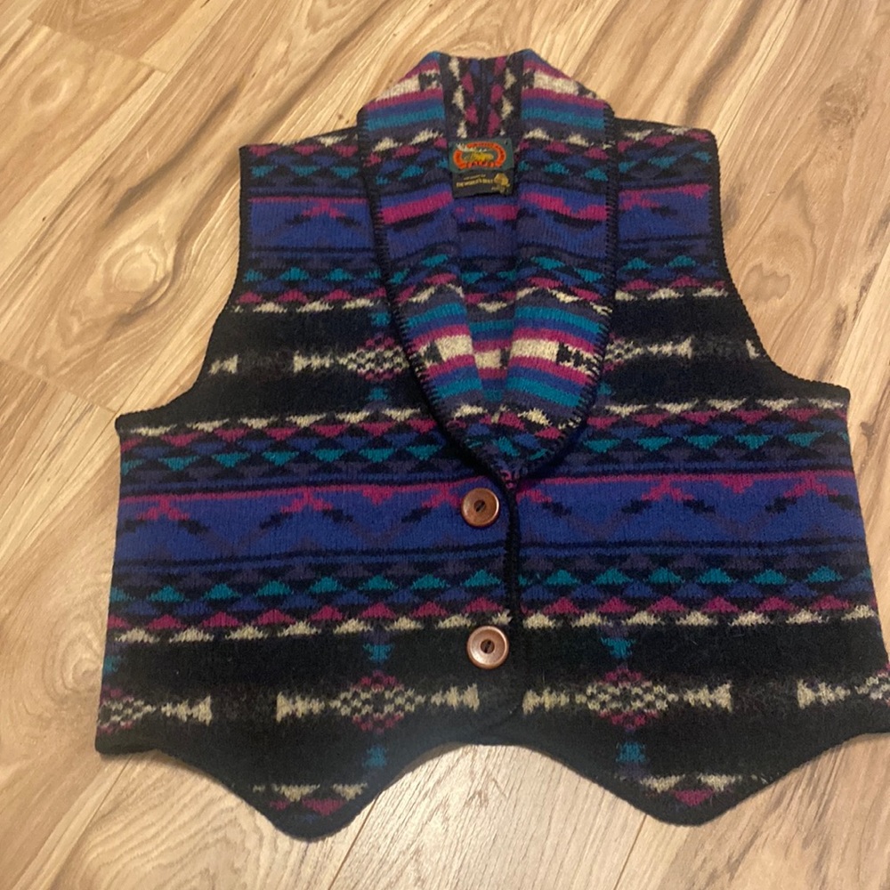 ALPS 100% Wool Sweater Vest Fine Womens Apparel Art to Wear Aztec Southwest L
